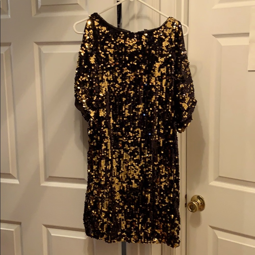 Black & Gold Sequins Mini Dress